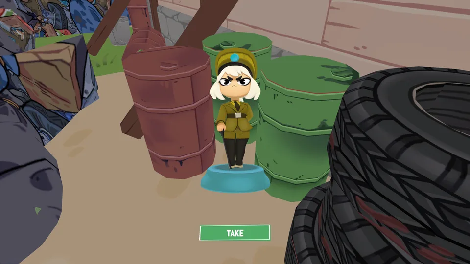 A collectible figurine hidden near barrels in KOTAMON